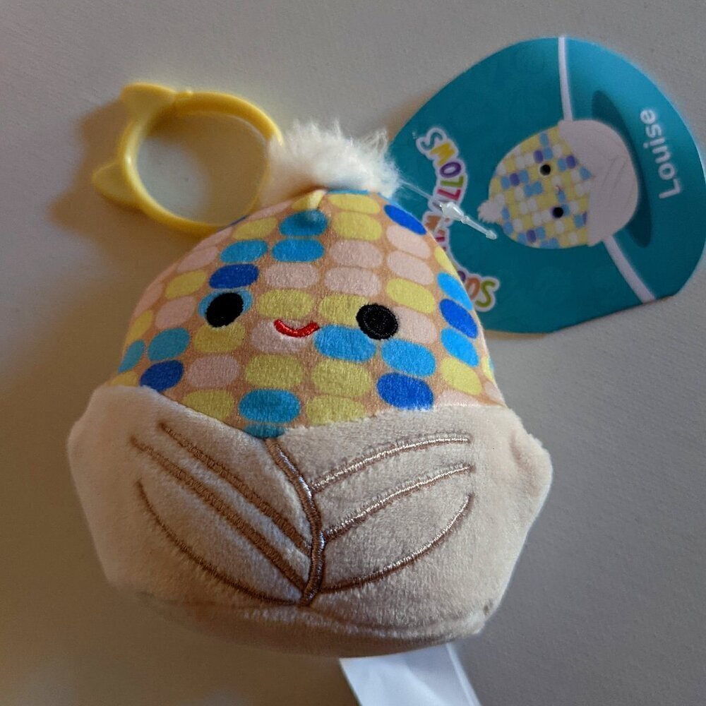 NWT 3.5" Louise Blue Maize Corn w/Silk Purse Clip Squishmallows Summer Fall Gift